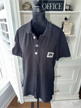 PHILIPP PLIEN Black Polo Short Sleeve Shirt Skull Buttons Size Men’s Medium